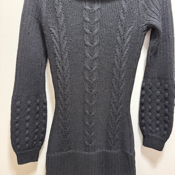 Guess by Marciano Black Wool Cable Knit Turtleneck Knit Dress Bobble Sleeve - Picture 7 of 15
